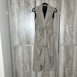 WHBM Blazer Faux Wrap Dress Size 2 Midi Taupe Plaid Business Event